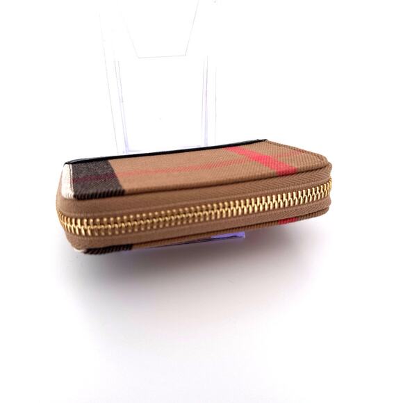 Burberry Vintage Check Zip-Around Compact Wallet with Navy Leather Trim - Picture 2 of 5